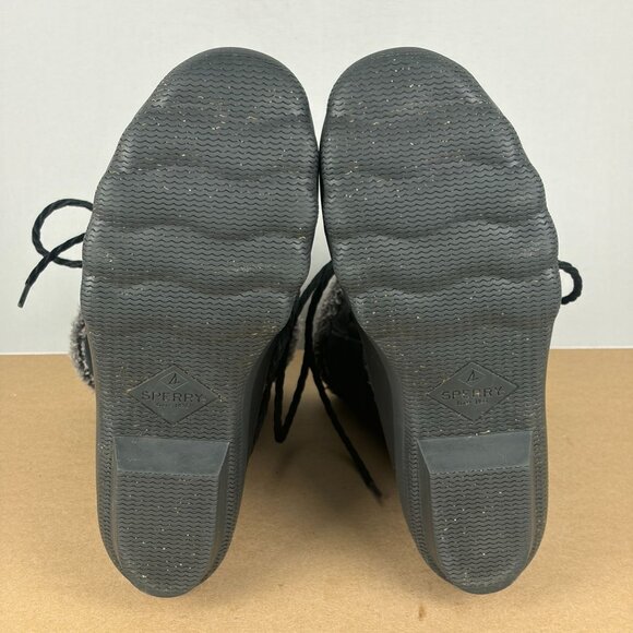 Sperry Syren Strait Quarter Duck Boots Womens 8 Black Suede Faux Fur Lace Up - Picture 6 of 8